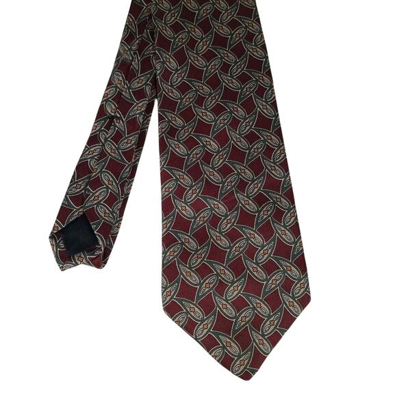 Brooks Brothers Neck Tie Maroon Green Geometric 61x3.5 - Picture 2 of 3